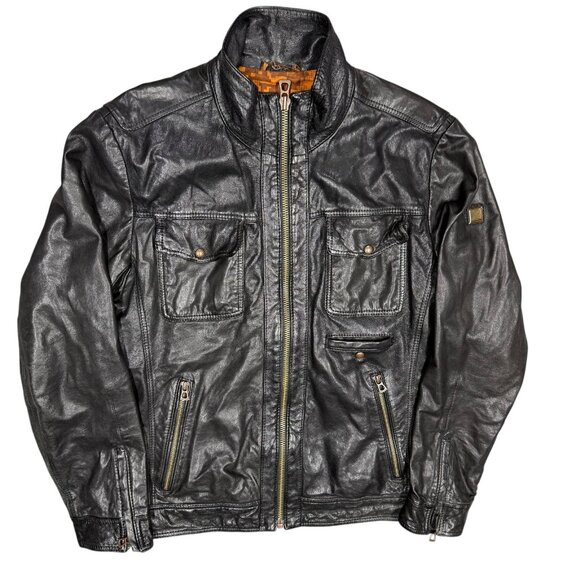 Hugo Boss Lamb Leather Jacket Motorcycle GR-Joetze Black Small - Picture 1 of 16